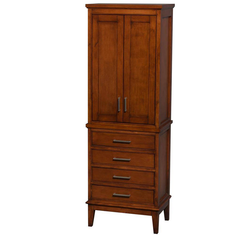Wyndham Collection Hatton Bathroom Linen Tower with Shelved Cabinet Storage and 4 Drawers