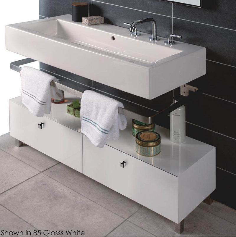 Lacava Free-standing bench with two drawers, polished chrome pulls and polished stainless steel legs included, 39 3/8''W, 13 3/8''D, 12 1/2''H