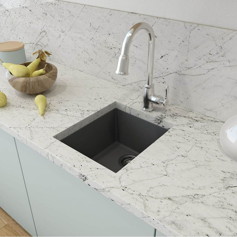 BOCCHI Campino Uno Dual Mount Granite Composite 16 in. Single Bowl Bar Sink with Strainer