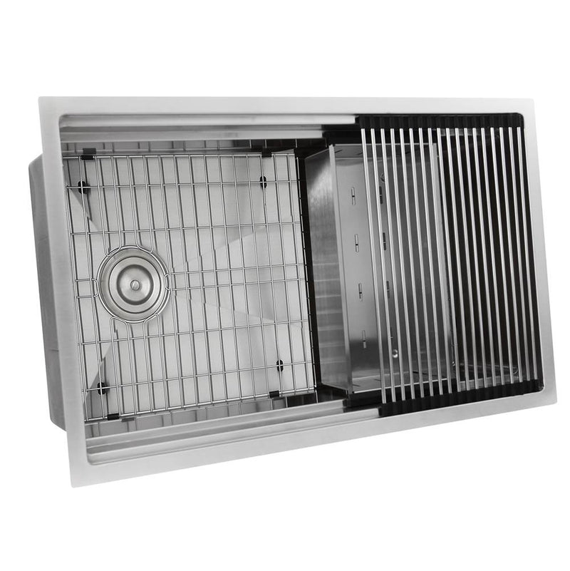 Nantucket Sinks 16 Gauge 304 Stainless Small Radius Rectangle Undermount Sink With Specially Designed Ledges. Includes Bottom Grid, Colander and RUM OSD