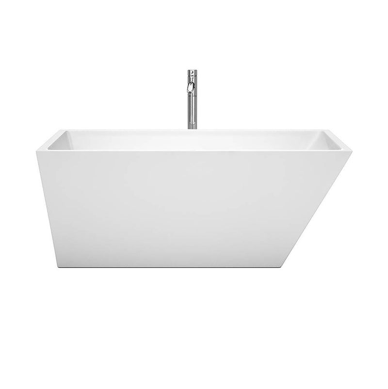 Wyndham Collection Hannah 59 Inch Freestanding Bathtub in White with Floor Mounted Faucet, Drain and Overflow Trim