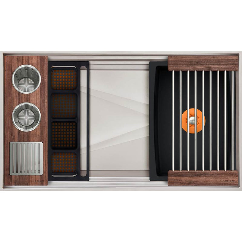 The Galley Ideal ThinTop™ WashStation™ 3S with Four Tool Wash Kit in American Black Walnut / Graphite ResinPlus