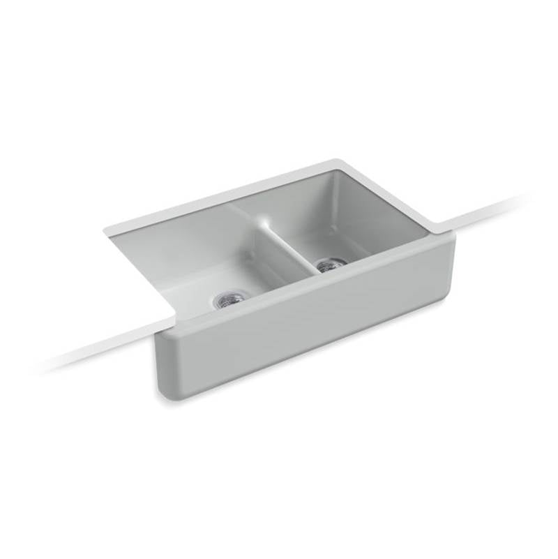 Kohler Whitehaven® 35-11/16'' x 21-9/16'' x 9-5/8'' Smart Divide® undermount double-bowl large/medium farmhouse kitchen sink with tall apron