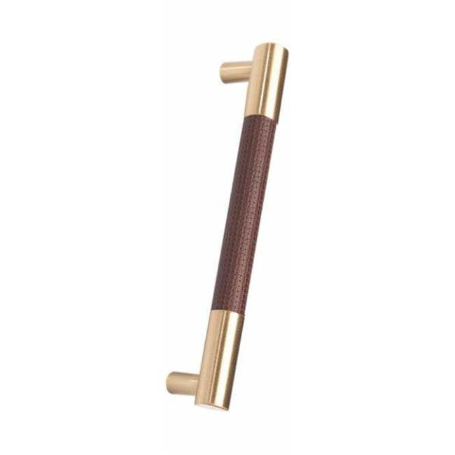 Appliance, Door and Shower Pull Hand Finished in Dark Statuary Bronze Wrapped with Worn Cappuccino Leather