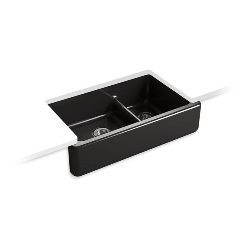 35-11/16'' x 21-9/16'' x 9-5/8'' Smart Divide® undermount double-bowl large/medium farmhouse kitchen sink with tall apron