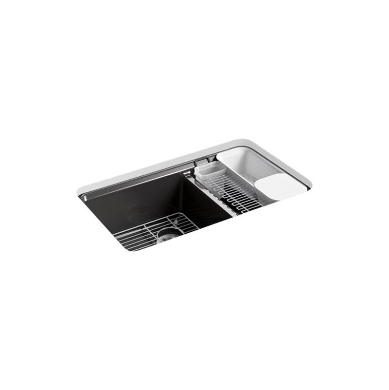 Riverby® 33'' x 22'' x 9-5/8'' undermount large/medium double-bowl workstation kitchen sink with accessories and 5 oversized faucet holes