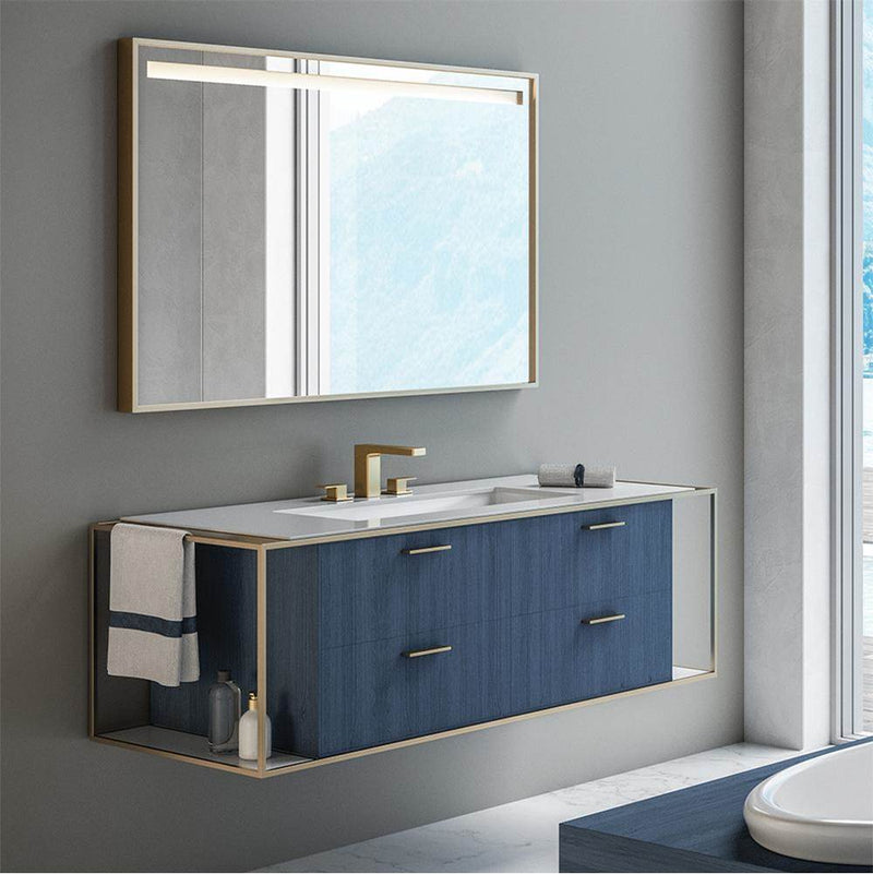 Lacava Deck mount three hole facuet with a square neck spout, two handles, and a pop up, drain included with lever handle SPOUT: 6'', H: 5 1/8''