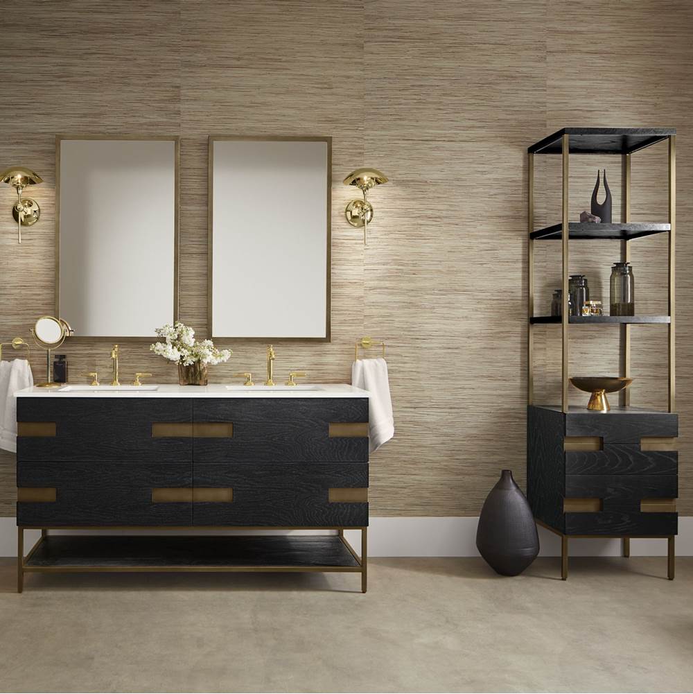 Robern Sendai 20'' X 80'' X 16'' Linen Cabinet In Matte Black Oak With Aged Brass Finish