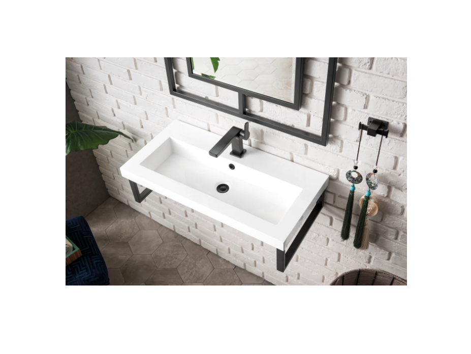 James Martin Vanities Boston 31-1/2" Rectangular Porcelain Console Bathroom Sink with Overflow and Single Faucet Hole