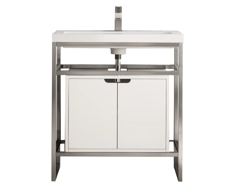 James Martin Vanities Boston 31-1/2" Rectangular Porcelain Console Bathroom Sink with Overflow and Single Faucet Hole