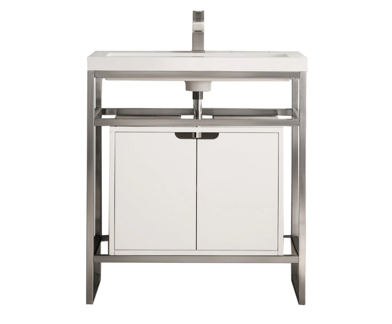 James Martin Vanities Boston 31-1/2" Rectangular Porcelain Console Bathroom Sink with Overflow and Single Faucet Hole