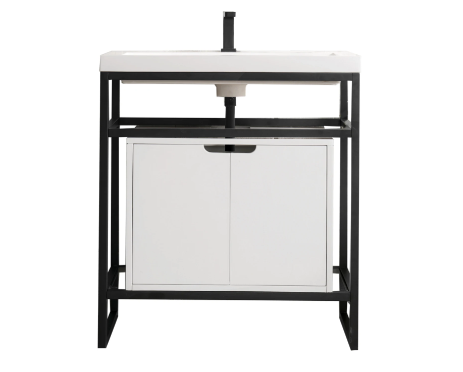 James Martin Vanities Boston 31-1/2" Rectangular Porcelain Console Bathroom Sink with Overflow and Single Faucet Hole