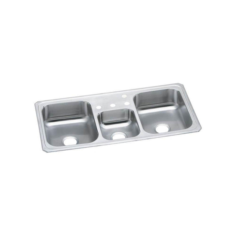 Elkay Celebrity Stainless Steel 43'' x 22'' x 7'', 4-Hole Triple Bowl Drop-in Sink
