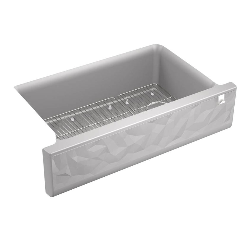 Kohler Cairn® Undermount single-bowl farmhouse kitchen sink with faceted design and tall apron