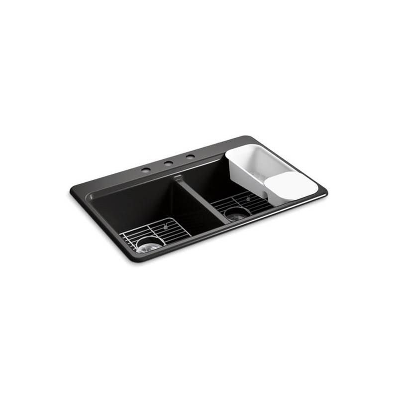 Kohler Riverby® 33'' x 22'' x 9-5/8'' top-mount double-equal workstation kitchen sink with accessories and 3 faucet holes