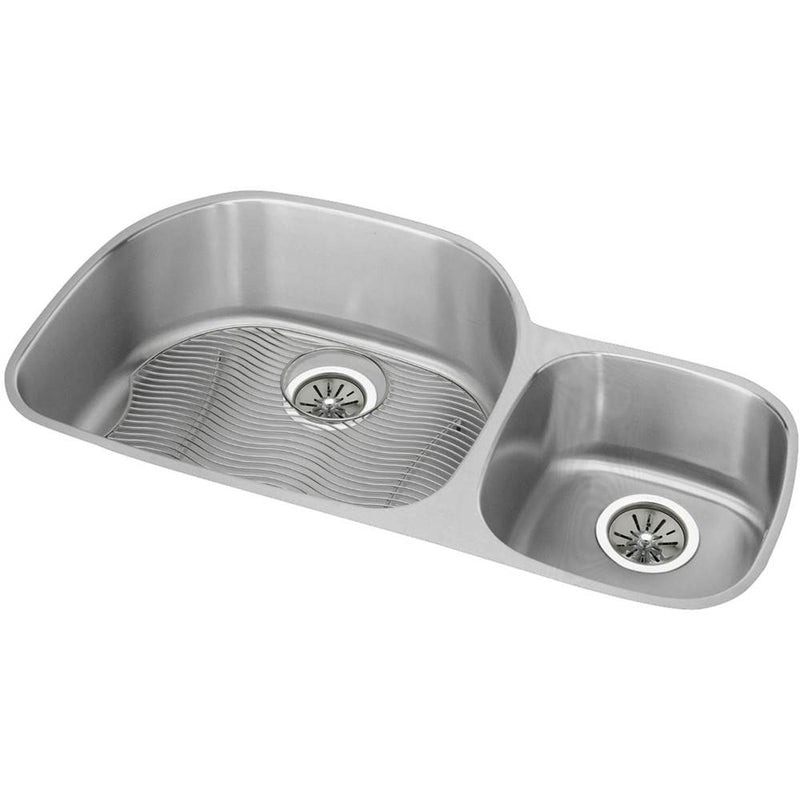 Elkay Lustertone Classic Stainless Steel 36-1/4'' x 21-1/8'' x 10'', 60/40 Double Bowl Undermount Sink Kit