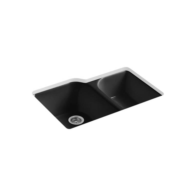 Kohler Executive Chef™ 33'' x 22'' x 10-5/8'' Undermount large/medium, high/low double-bowl kitchen sink with 4 oversize faucet holes