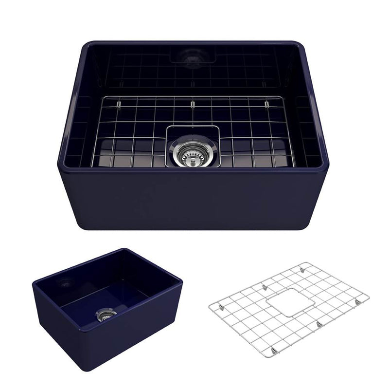 BOCCHI Classico Farmhouse Apron Front Fireclay 24 in. Single Bowl Kitchen Sink with Protective Bottom Grid and Strainer