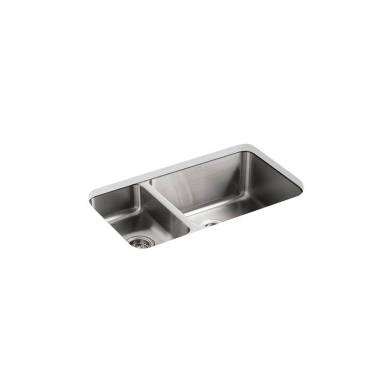 Kohler Undertone® 31-1/2'' x 18'' x 9-3/4'' Undermount high/low double-bowl kitchen sink