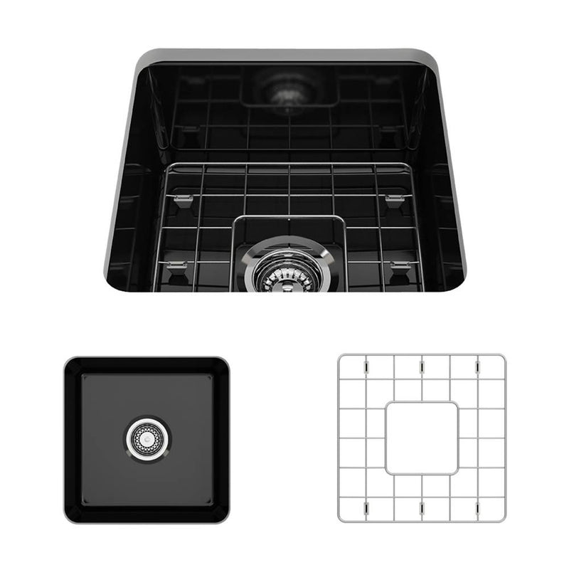 BOCCHI Sotto Dual-mount Fireclay 18 in. Single Bowl Bar Sink with Protective Bottom Grid and Strainer