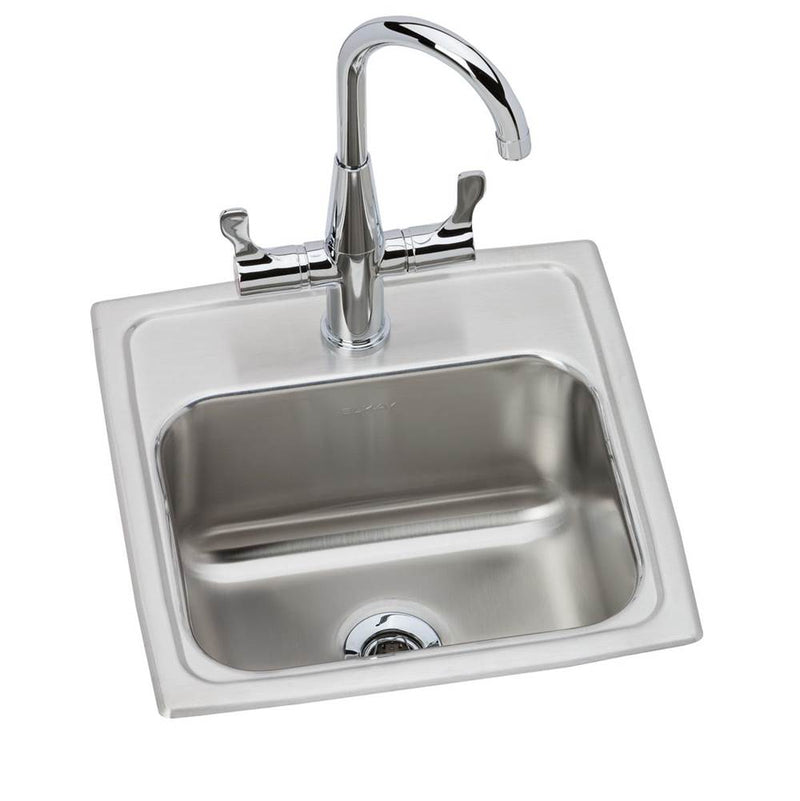 Elkay Lustertone Classic Stainless Steel 15'' x 15'' x 7-1/8'', 1-Hole Single Bowl Drop-in Bar Sink Plus Faucet Kit