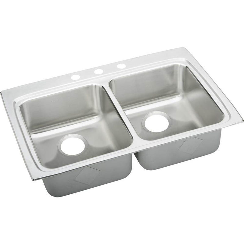Elkay Lustertone Classic Stainless Steel 33'' x 22'' x 5'', Equal Double Bowl Drop-in ADA Sink
