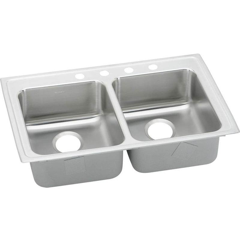 Elkay Lustertone Classic Stainless Steel 33'' x 19-1/2'' x 6-1/2'', Equal Double Bowl Drop-in ADA Sink