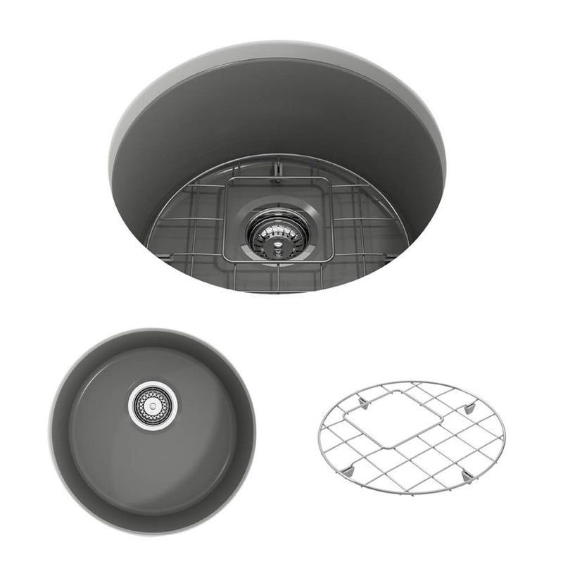 BOCCHI Sotto Round Dual-mount Fireclay 18.5 in. Single Bowl Bar Sink with Protective Bottom Grid and Strainer