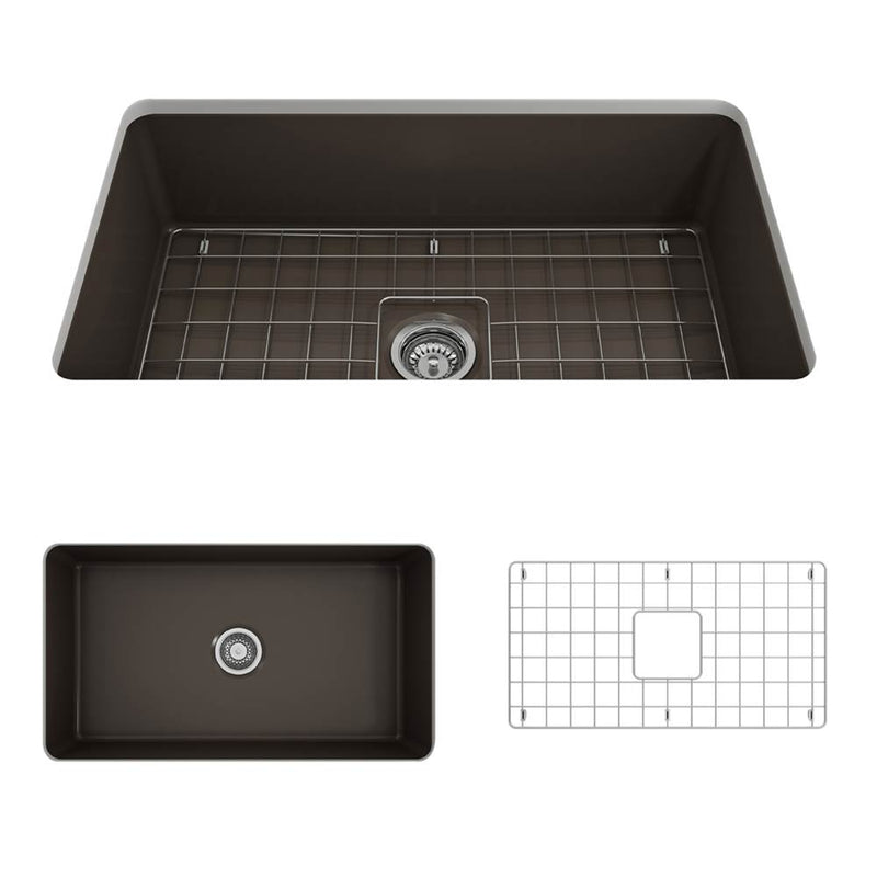 BOCCHI Sotto Dual-mount Fireclay 32 in. Single Bowl Kitchen Sink with Protective Bottom Grid and Strainer