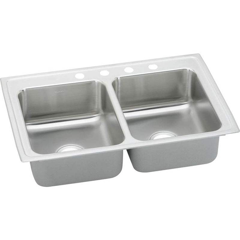 Elkay Lustertone Classic Stainless Steel 25'' x 19-1/2'' x 7-5/8'', Equal Double Bowl Drop-in Sink with Quick-clip