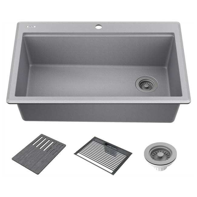 Delta Faucet DELTA® Everest™ 33'' Granite Composite Workstation Kitchen Sink Drop-In Top Mount Single Bowl with WorkFlow™ Ledge and Accessories