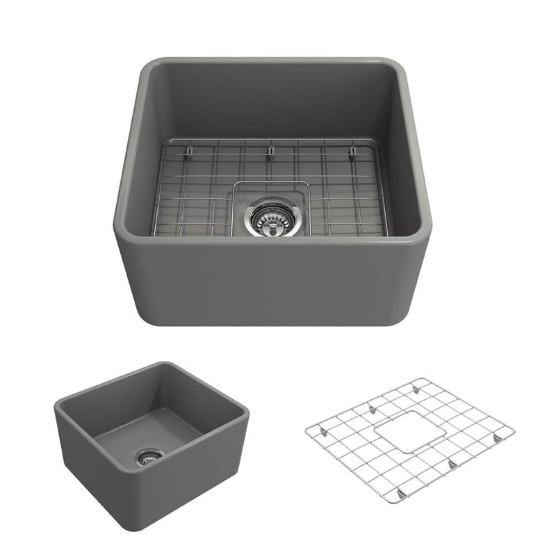 BOCCHI Classico Farmhouse Apron Front Fireclay 20 in. Single Bowl Kitchen Sink with Protective Bottom Grid and Strainer