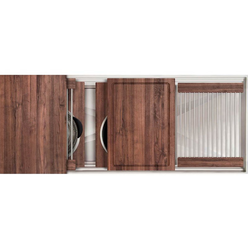 The Galley Ideal ThinTop™ Workstation 3S Plus 12'' DryDock® Drain Side, Four Tool Culinary Kit, One DryDock Tool in American Black Walnut