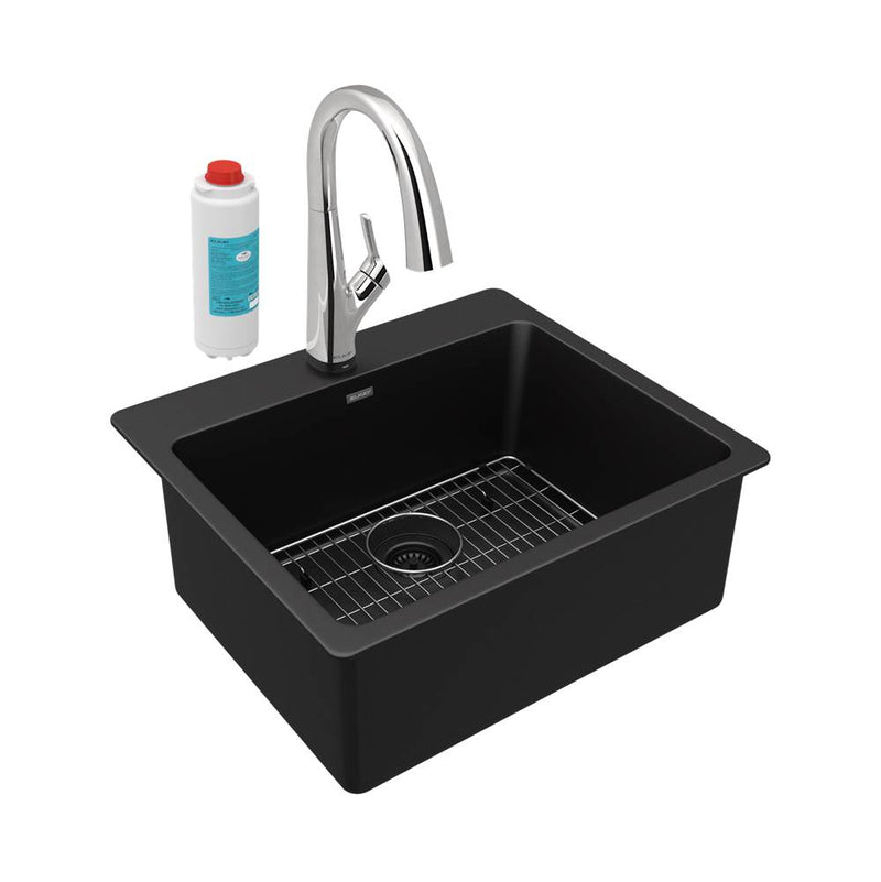 Elkay Quartz Classic 25'' x 22'' x 9-1/2'', Single Bowl Drop-in Sink Kit with Filtered Faucet