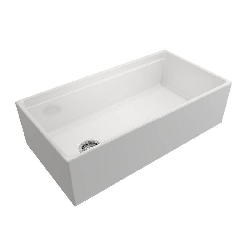 BOCCHI Contempo Step-Rim Apron Front Fireclay 36 in. Single Bowl Kitchen Sink with Integrated Work Station & Accessories