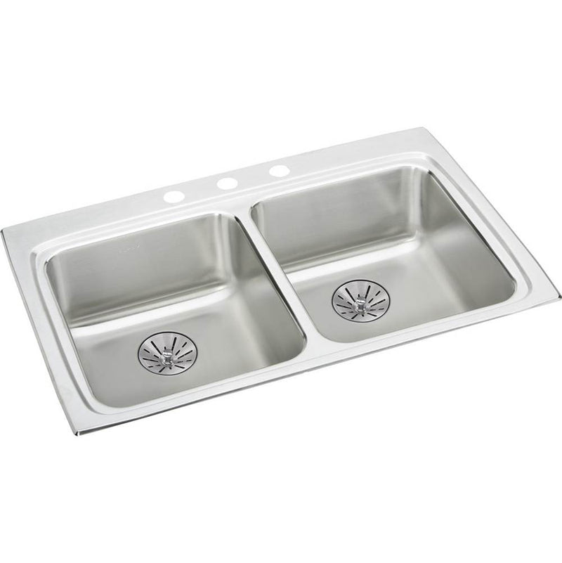 Elkay Lustertone Classic Stainless Steel 33'' x 22'' x 6-1/2'', 4-Hole Equal Double Bowl Drop-in ADA Sink w/ Perfect Drain