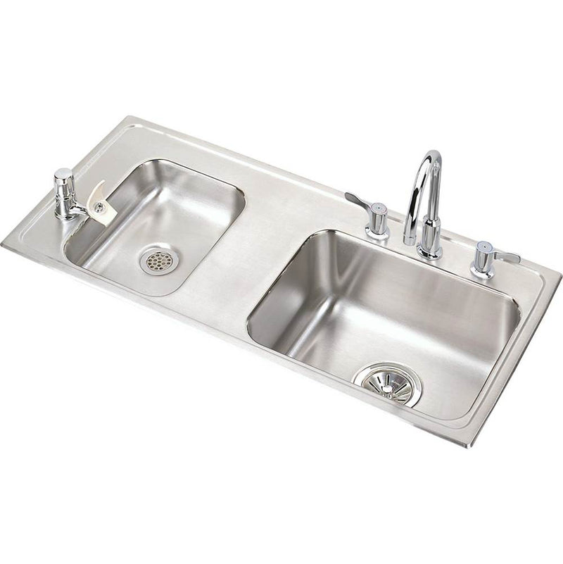 Elkay Lustertone Classic Stainless Steel 37-1/4'' x 17'' x 6'', Double Bowl Drop-in Classroom ADA Sink Kit