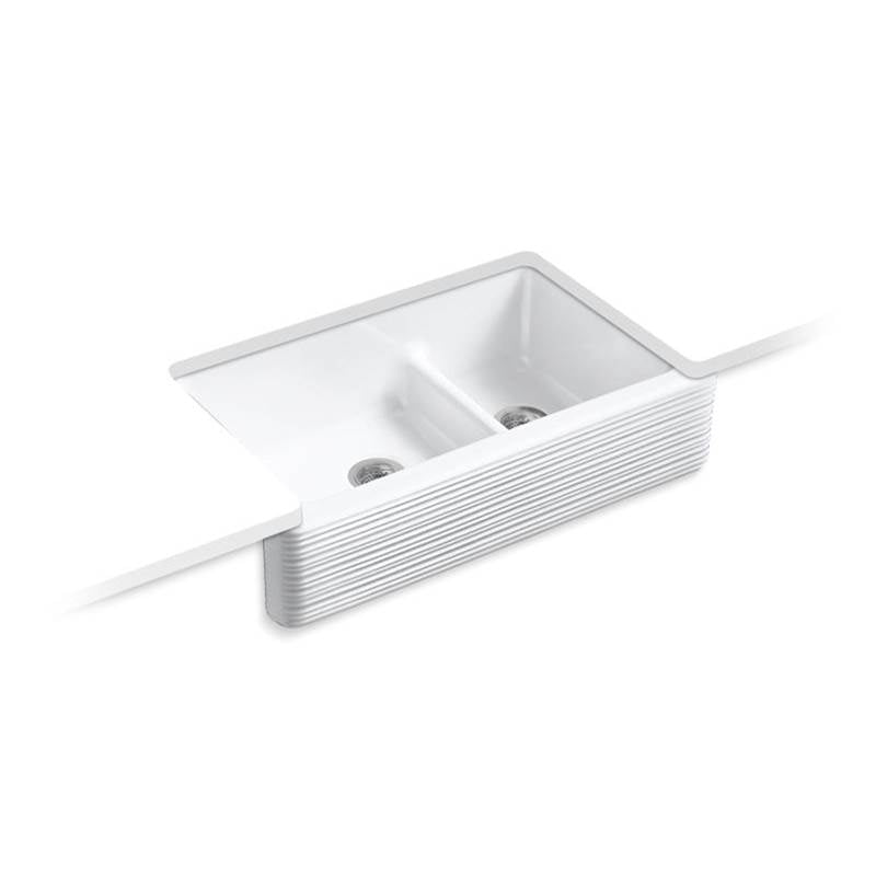 Kohler Whitehaven® Hayridge® 35-11/16'' x 21-9/16'' x 9-5/8'' Smart Divide® undermount double-bowl large/medium farmhouse kitchen sink with tall apron