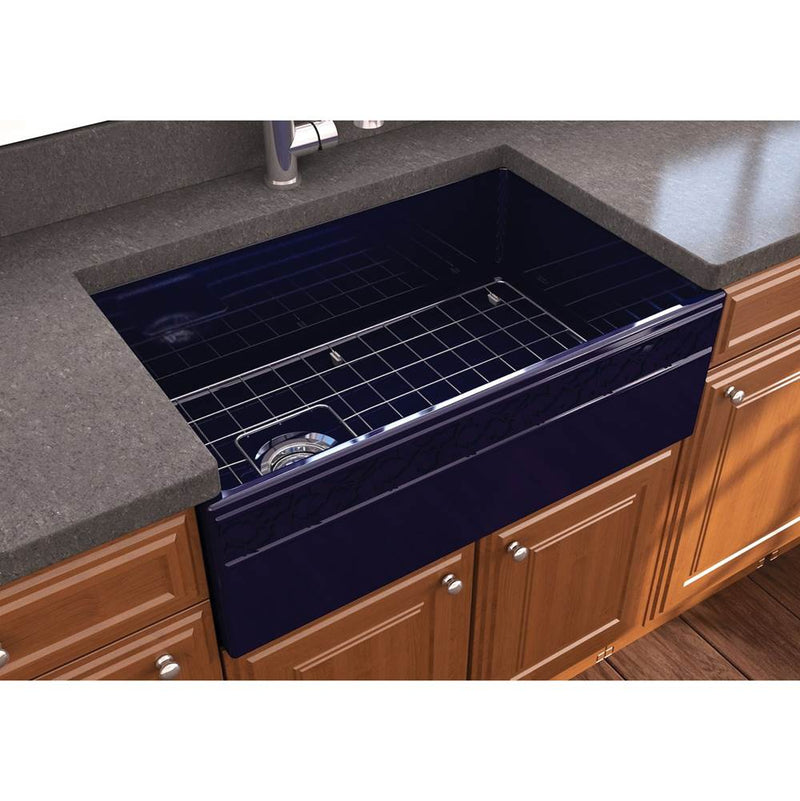 BOCCHI Vigneto Apron Front Fireclay 30 in. Single Bowl Kitchen Sink with Protective Bottom Grid and Strainer