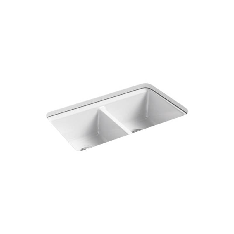 Kohler Riverby® 33'' x 22'' x 9-5/8'' undermount double-equal workstation kitchen sink with accessories and 5 oversized faucet holes