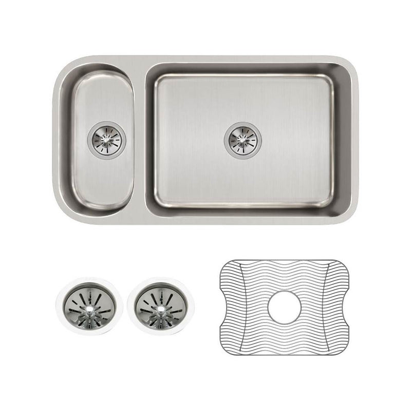 Elkay Lustertone Classic Stainless Steel 32-1/4'' x 18-1/4'' x 7-3/4'', 30/70 Double Bowl Undermount Sink Kit