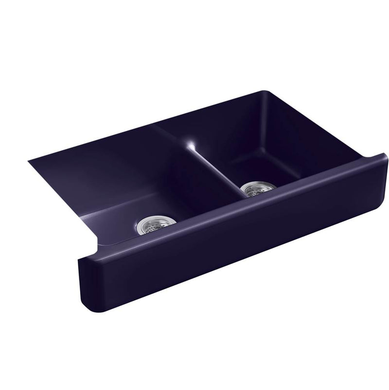 Kohler Whitehaven® 35-1/2'' x 21-9/16'' x 9-5/8'' Smart Divide® undermount double-bowl large/medium farmhouse kitchen sink with short apron