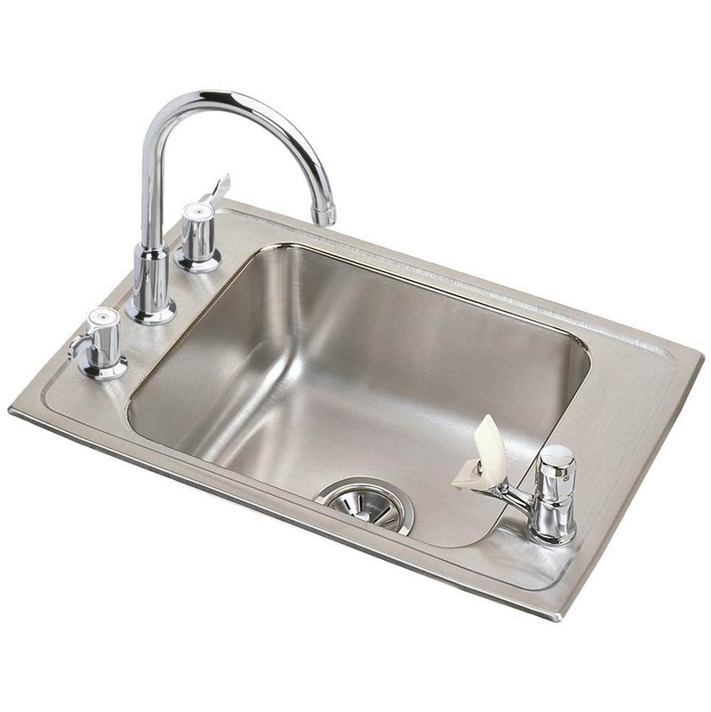 Elkay Lustertone Classic Stainless Steel 31'' x 19-1/2'' x 5-1/2'', 4-Hole Single Classroom ADA SinkPlusFaucet/Bubbler Kit