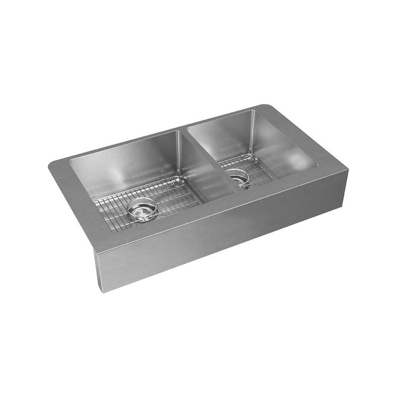 Elkay Crosstown 18 Gauge Stainless Steel 35-7/8'' x 20-1/4'' x 9'', 60/40 Double Bowl Farmhouse Sink Kit
