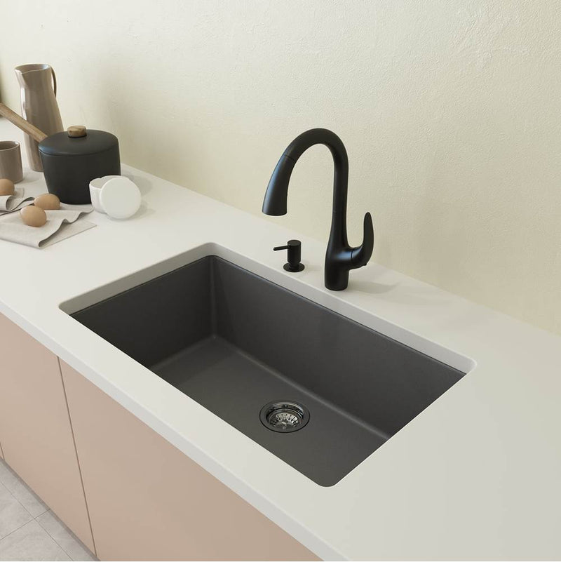 BOCCHI Campino Uno Dual Mount Granite Composite 33 in. Single Bowl Kitchen Sink with Strainer