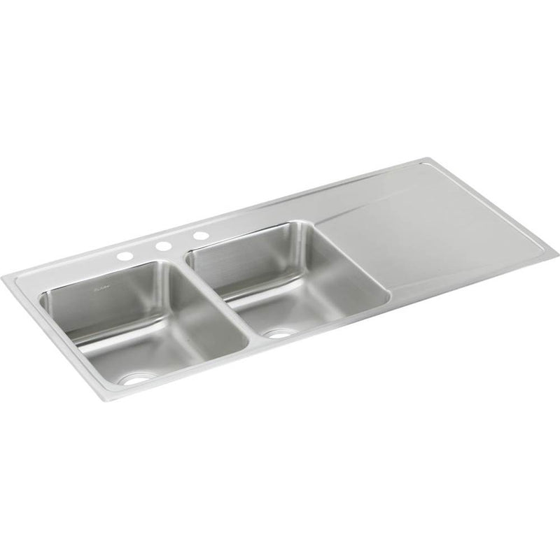 Elkay Lustertone Classic Stainless Steel 48'' x 22'' x 7-5/8'', Equal Double Bowl Drop-in Sink with Drainboard