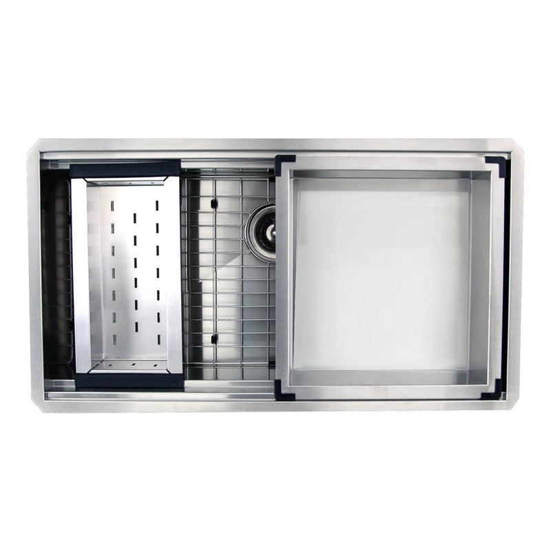 Nantucket Sinks ZR-PS-3620-16 - 36 Inch Pro Series Large Prep Station Single Bowl Undermount Stainless Steel Kitchen Sink with Compatible Accessories