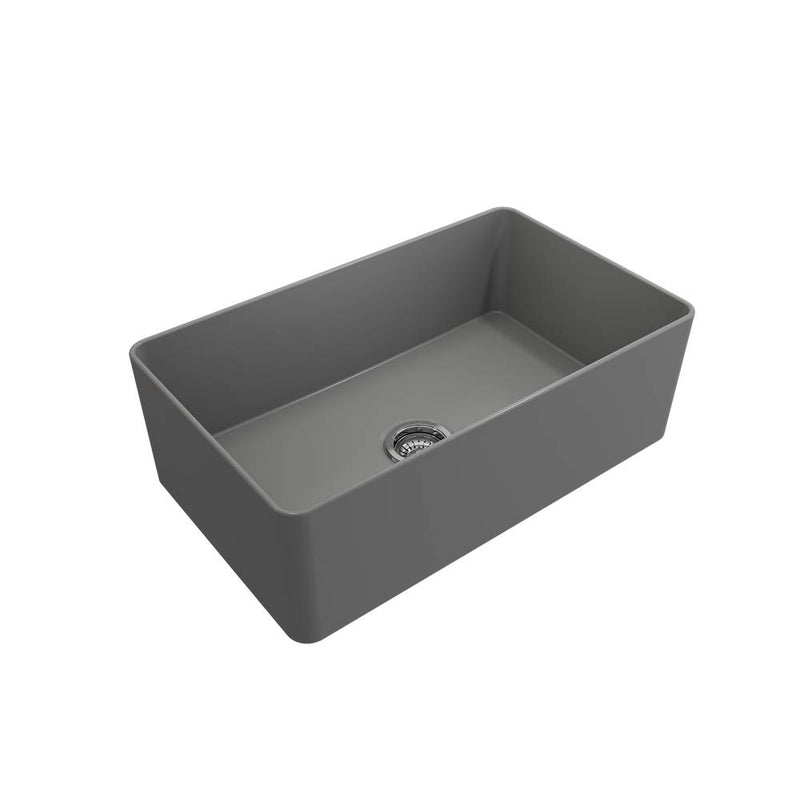 BOCCHI Aderci Ultra-Slim Farmhouse Apron Front Fireclay 30 in. Single Bowl Kitchen Sink with Protective Bottom Grid and Strainer