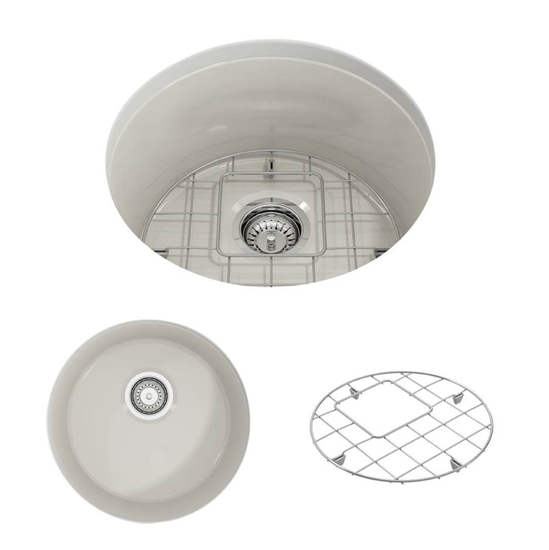 BOCCHI Sotto Round Dual-mount Fireclay 18.5 in. Single Bowl Bar Sink with Protective Bottom Grid and Strainer