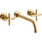 Kohler Purist® Wall-mount bathroom sink faucet trim with 9'', 90-degree angle spout and cross handles, requires valve